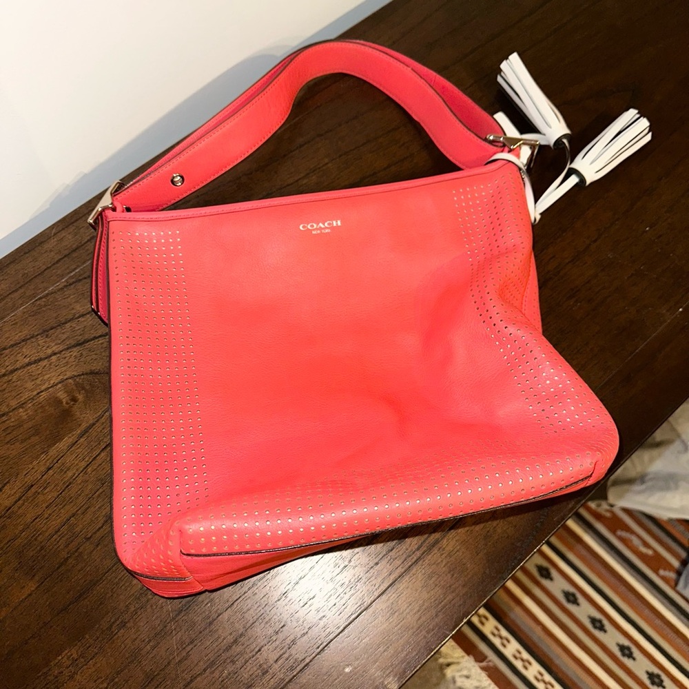 Coach Coral Perforated Shoulder Bag with Tassels NWOT